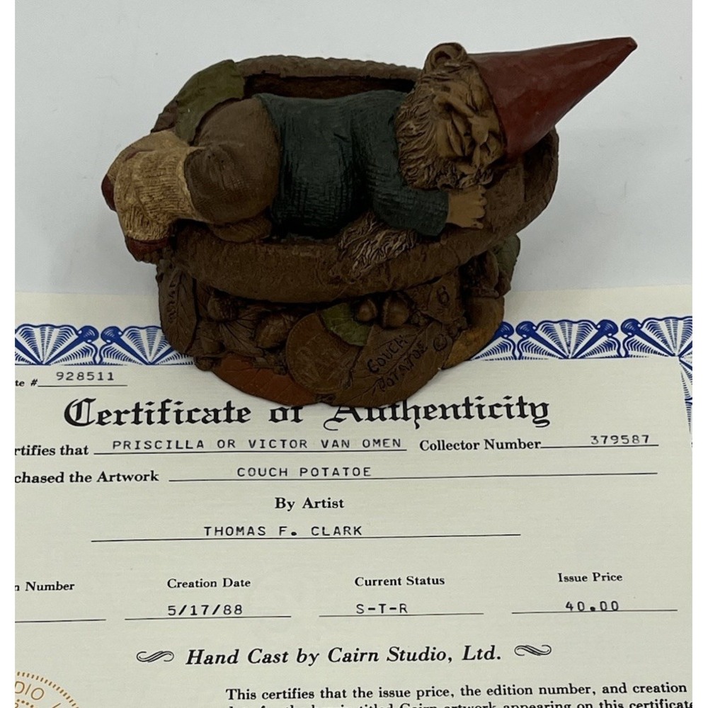 Tom Clark Couch Potatoe Garden Gnome Sleeping in Potato Edition 8 with COA 1988